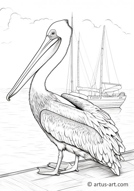 Färgläggningssida med pelikan och segelbåt